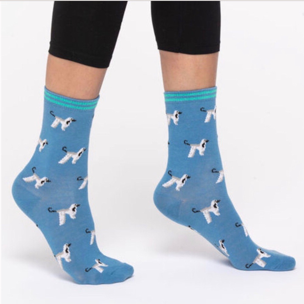 Afghan Dog Crew Socks Blue White Grey NWT